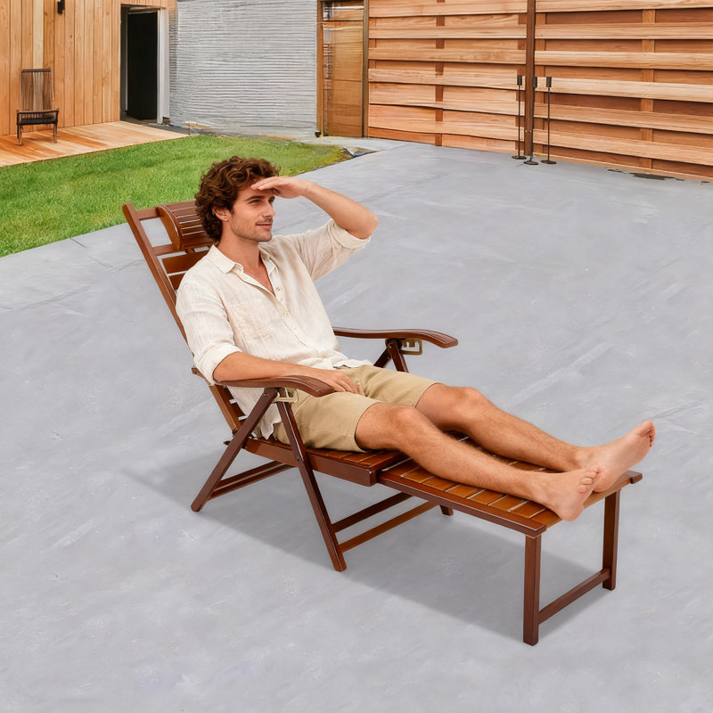 Folding Reclining Chair With Adjustable Backrest Solid Wood Lounge Chair Portable Chair For Outdoor Garden, Terrace, Patio, Beach