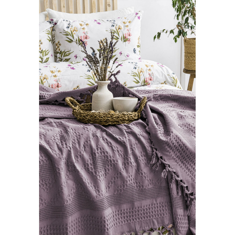 Luxurious Double Pique Set, Damson Color, Includes 2 Pillowcases (19.7 x 27.6), 100% Cotton, Pique Size: 86.6 x 94.5, Flat Sheet: 94.5 x 102.4 | 350 GSM | Machine Washable, Elegant & Comfortable Bedding