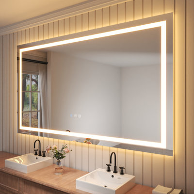 Frameless LED Light Anti-Fog Wall Bathroom Vanity Mirror with Backlit & Frontlit