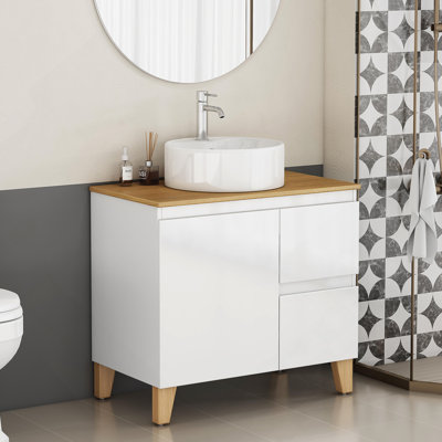 Meuble-lavabo avec lavabo rond, 1 porte et 2 grands tiroirs