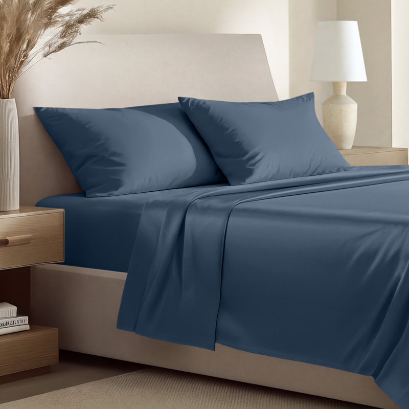400 Thread Count Sateen Sheet Set, Bering Sea, Full Sheet Set with 2 Pillowcases