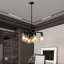Lustre - configuration à 6 lumières de style campagne moderne de style campagnard au fini noir, luminaire de salle à manger contemporain, avec luminaires suspendus de style industriel à hauteur réglable, îlot de cuisine, abat-jour en verre transparent-1086177135