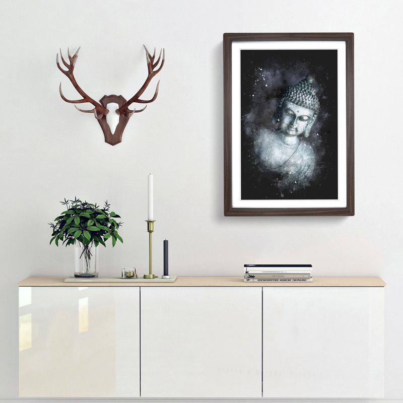 Smoke Surrounding the Buddha - Framed Print, 87cm H x 62cm W x 2cm D, Walnut Framed