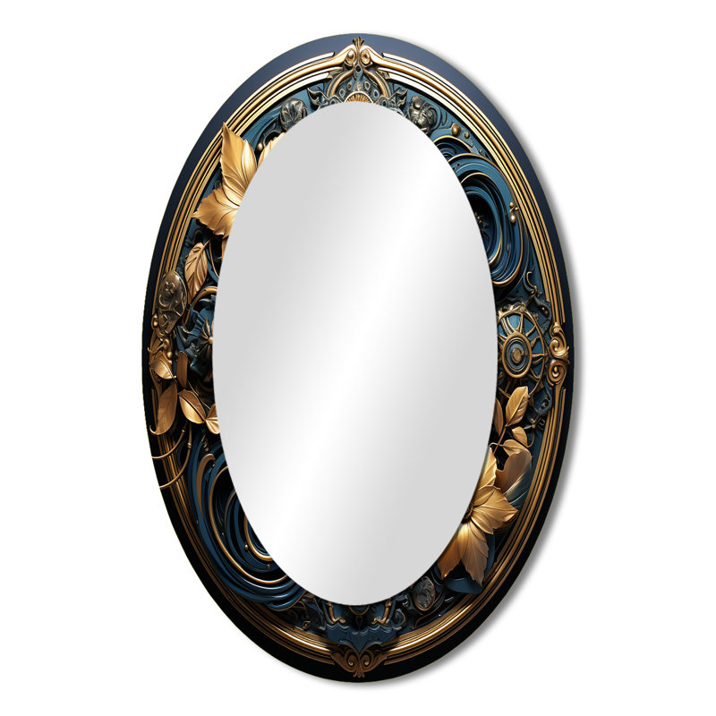 Miroir mural ovale doré et bleu sarcelle, 36 po x 24 po