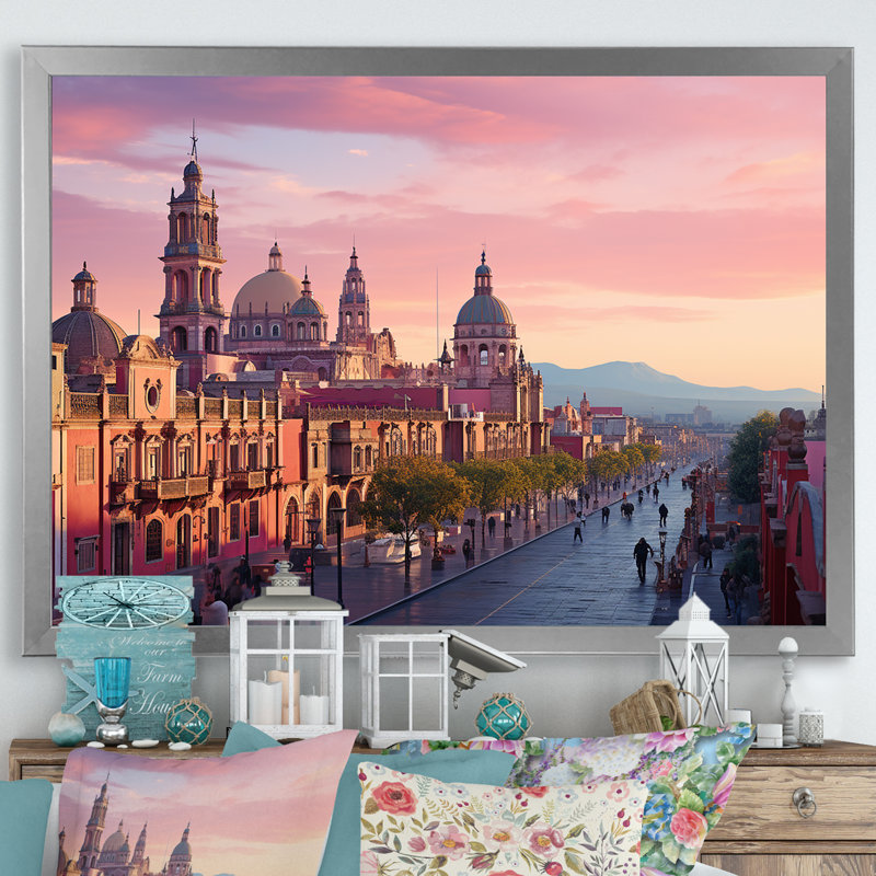 Zocalo Mexico Landscape, impression sur toile, Cadre simple argenté, H 34 po x l 44 po x P 1,5 po