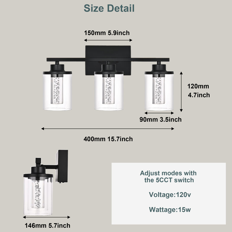 Luminaire de salle de bain moderne à DEL au-dessus d'un miroir, 5 lumières de meuble-lavabo à 5 modes de couleurs, lumière de meuble-lavabo à intensité variable avec verre cristal, (ampoules à DEL intégrées incluses)