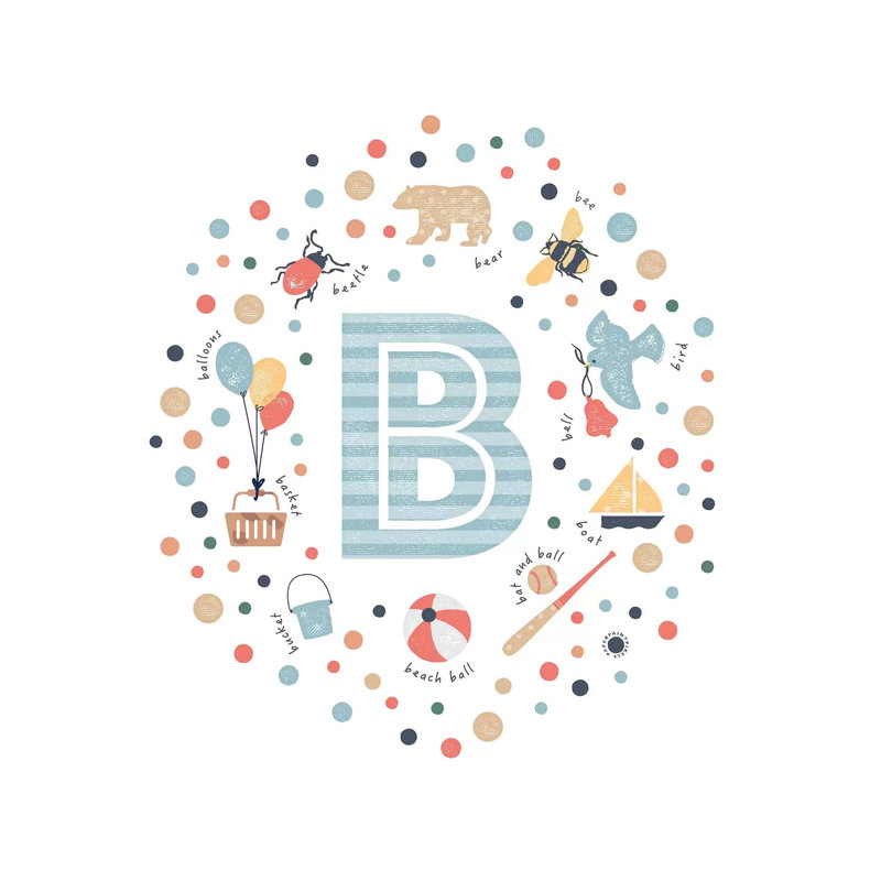 Lettre illustrée B bleue - impression, Toile tendue, Aucun mat, H 37 po x l 37 po x P 1,5 po