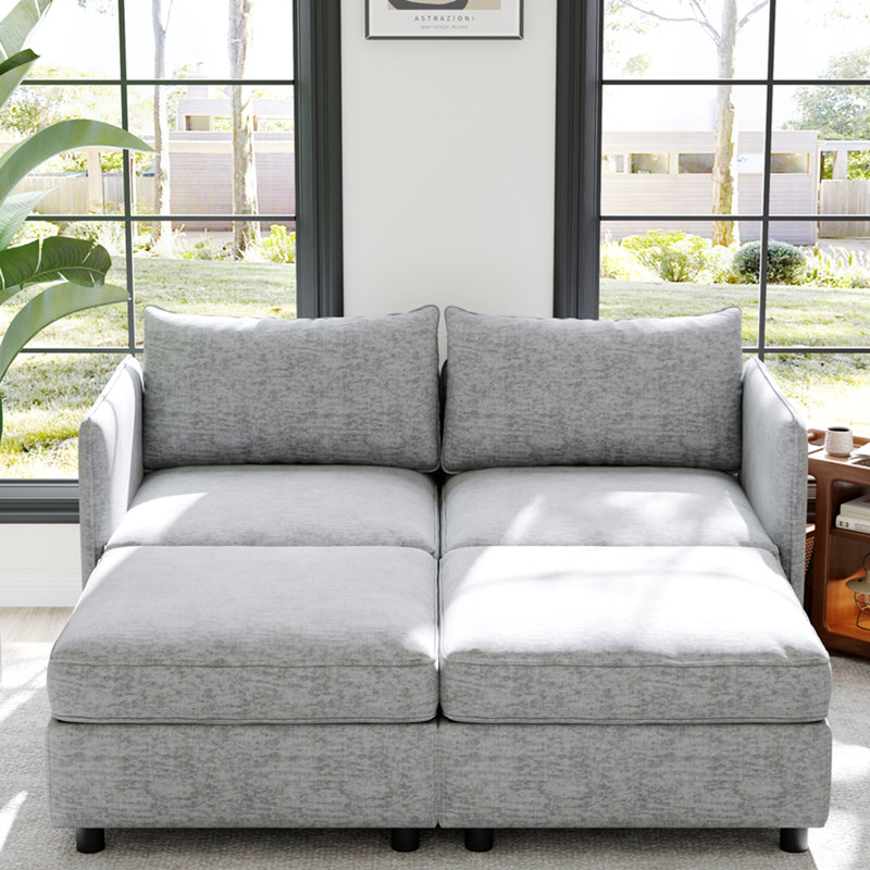 Love Seat Couches, Chaise Longue Mid Century Modern Sofa Couch With Storage For Small Spaces, Living Room , Bedroom, Gray