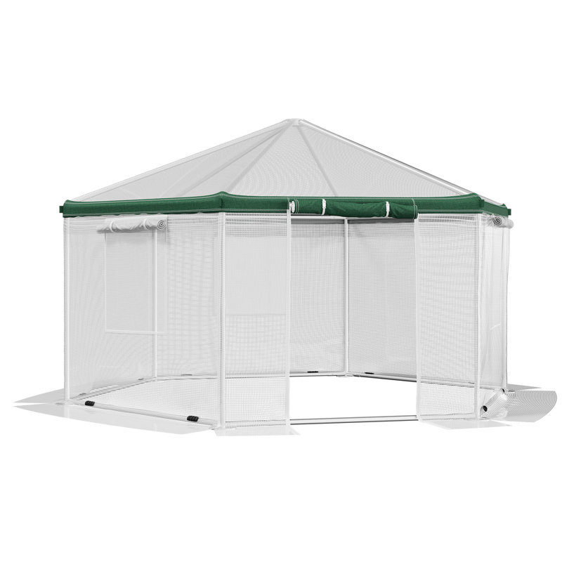 AMERLIFE 13.5x13.5x9 FT Tunnel Greenhouse for Outdoors, Heavy-Duty Greenhouse with Windbreak Ropes, Waterproof PE Cover, Ground Stakes, Walk-in Greenhouse for Garden, White/Green