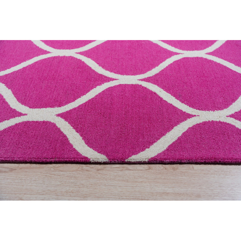 Hand Tufted Wool Area Rug in Black, Pink