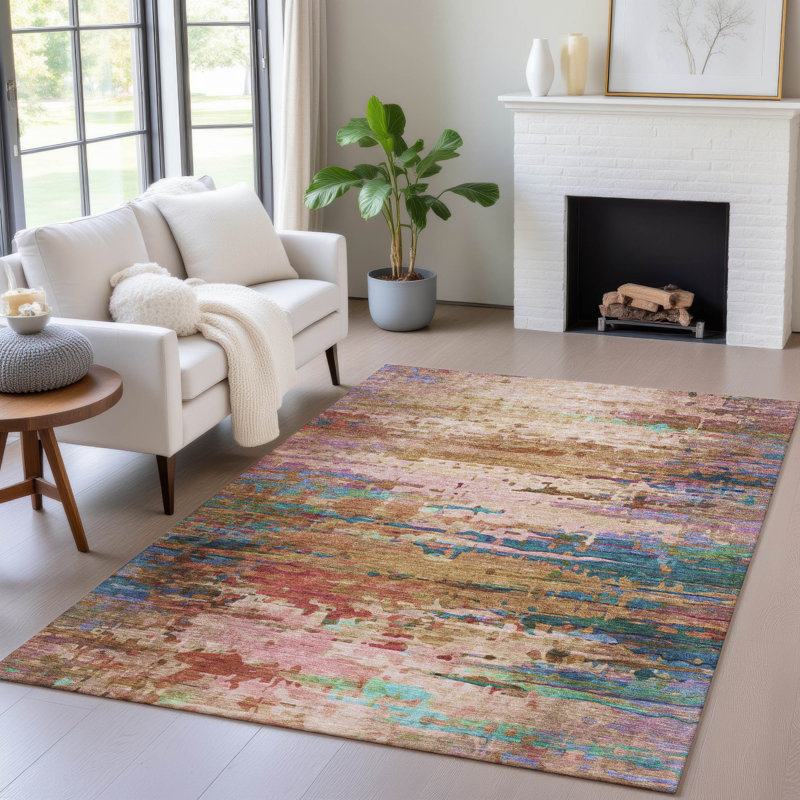 Tapis de sauge Xhevrie intérieur / extérieur lavable à la machine, Rectangle 10 pi x 14 pi