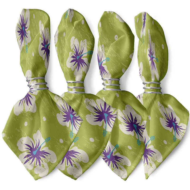 Ensemble de serviettes 4 pièces Cairo Hibiscus Blooms, L 18 po x L 18 po, Vert clair