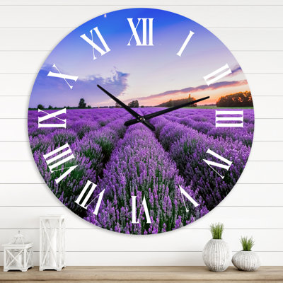 Sunrise & Dramatic Clouds Over Lavender Field II - Horloge murale