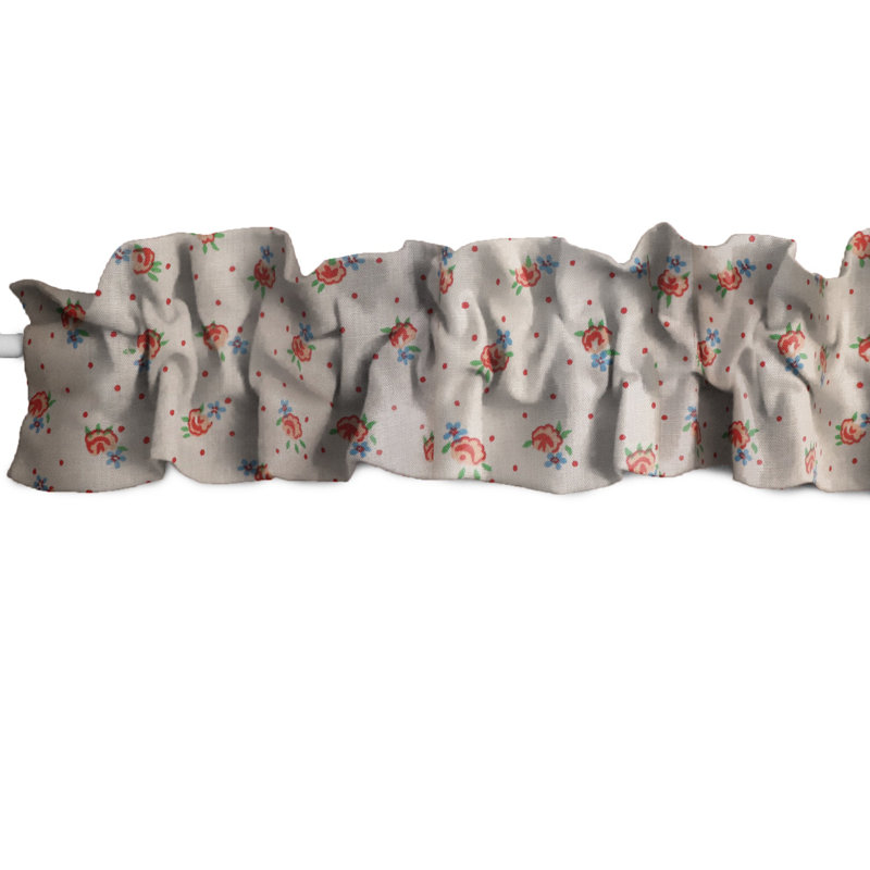Cantonnière à motif de pois à petites fleurs, Rouge, L 120 po x L 9 po
