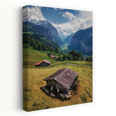 Mouton dans les Alpes, paysage contemporain abstrait, art de montagne