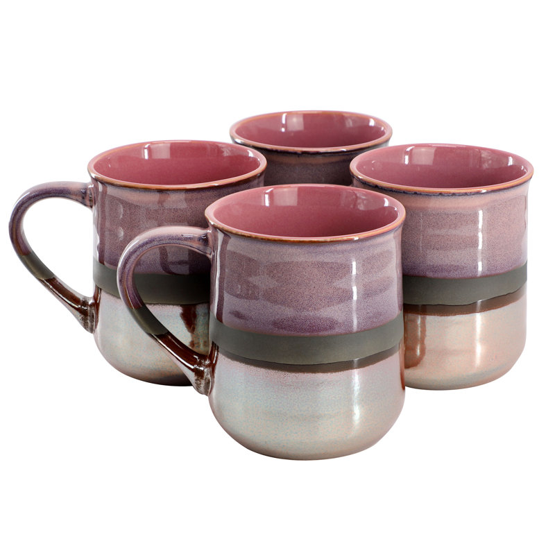 Ensemble de tasses en grès 4 pièces 18 onces Lark Manor ™, Rose