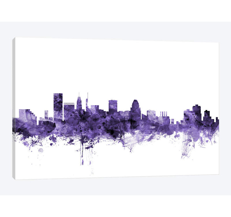«Baltimore, Maryland Skyline» par Michael Tompsett, impression sur toile tendue, 12 po x 18 po x 1,5 po, Pas de tapis