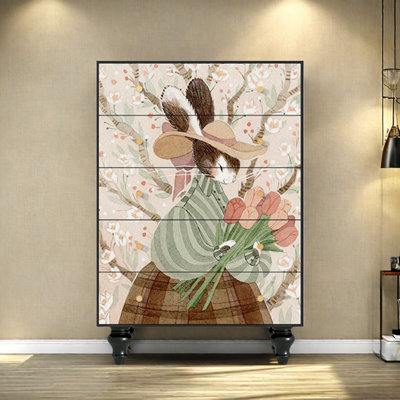 Retro Five-Drawer Storage Cabinet Accent Chest