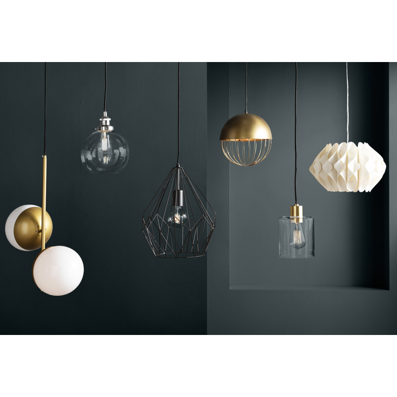Luminaire suspendu sphérique à 1 lumière Dedriana, Chrome poli, Transparent, Non