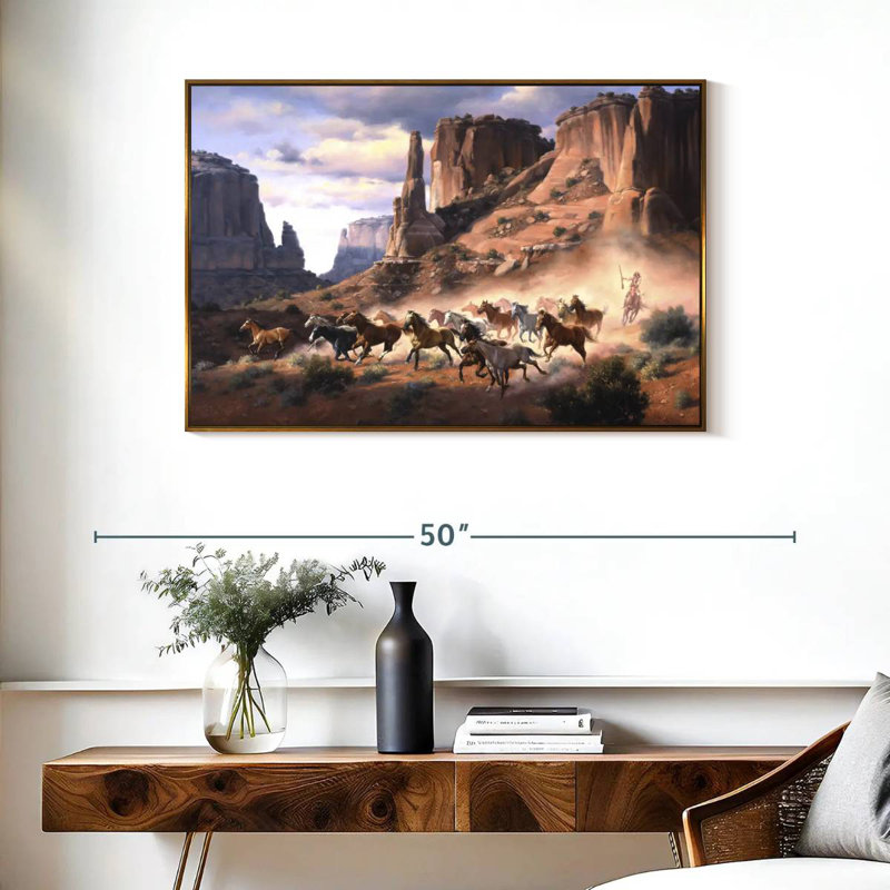 Grès et chevaux volés, Cadre flottant doré, 37 po x 25 po