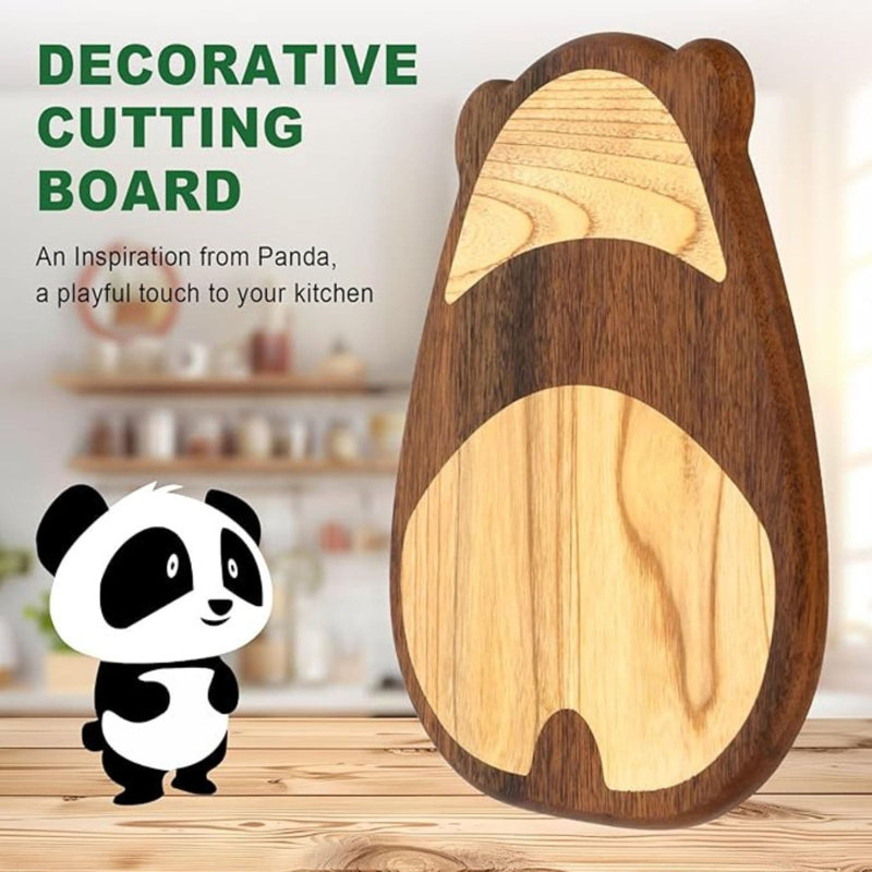 Panda-Shaped Dark and Light Brown Wood Cutting Board