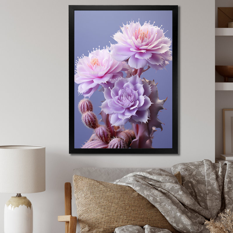 Crochet délicat subtil Torbart cactus rose II - impression, Cadre photo noir, H 32 po x l 16 po x P 1 po
