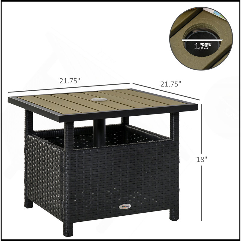Table d'appoint avec structure en acier et trou de parasol pour l'extérieur, mobilier de patio durable et élégant