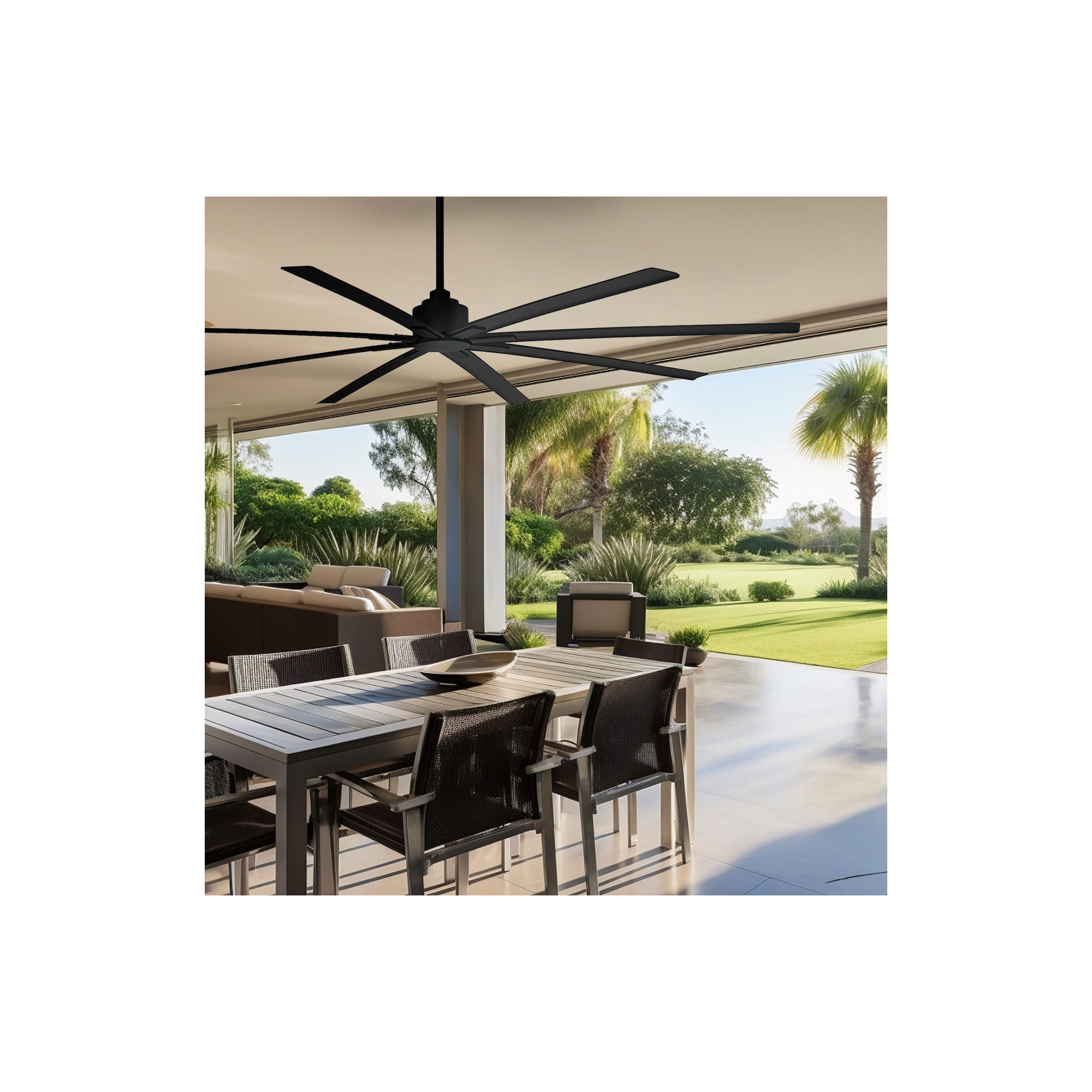8 - Blade Outdoor Standard Ceiling Fan with Remote Control, Coal, 84" Wide
