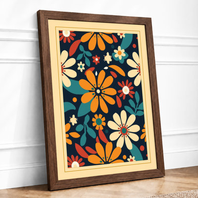 Geometric Bloom Pattern Mid-Century - Framed Print
