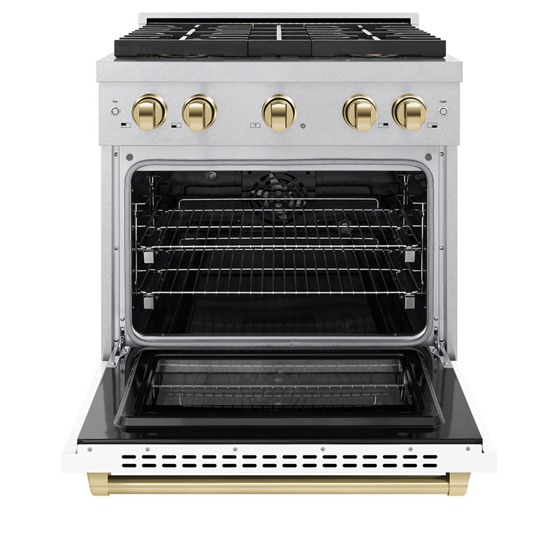 ZLINE Autograph Edition 36 in. 5.2 cu. ft. Paramount Dual Fuel Range W/ 6 Burner DuoPro Cooktop and Electric Convection Oven in Satin Stainless Steel W/ White Matte Door and Champagne Bronze Accents