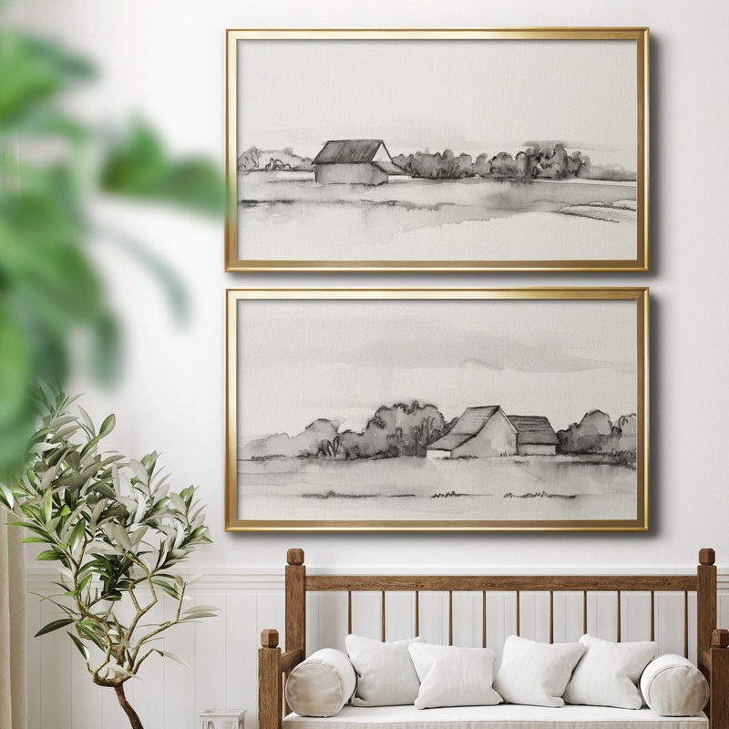 Wyeth Barn I - ensemble de 2 peintures sur toile encadrées, Cadre doré, H 21 po x l 18,5 po x P 1 po