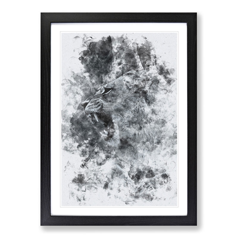 Fierce Lioness - Picture Frame Painting Print, 63cm H x 45cm W x 2cm D, Black Framed