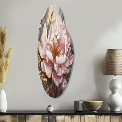 Wadebridge - Asymmetrical Peonies Metal Wall Art, Curved Metal Wall Sculpture Print