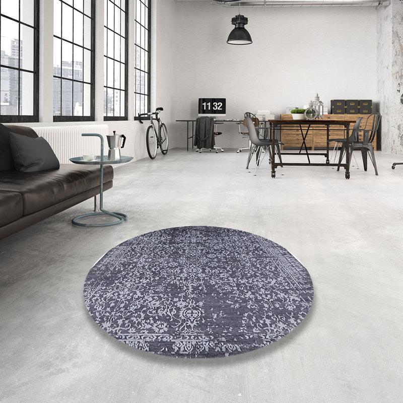 Tapis oriental blanc / gris foncé, Rond 6 pi