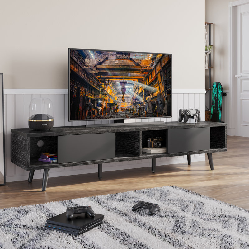 Meuble télé 70 po pour téléviseur de 75 po ou moins Carlei, Bois de frêne noir