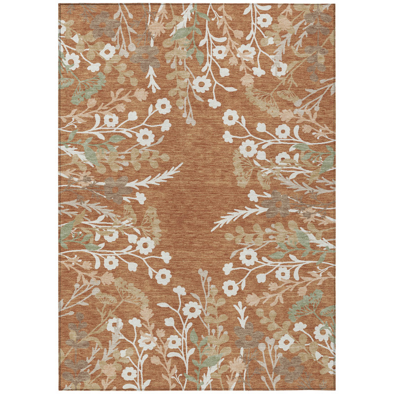 Machine Washable Indoor/Outdoor Bourkelands ACN2334 Floral Rug, Rectangle 8' x 10'