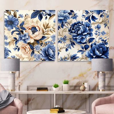 Motif victorien rococo bleu cobalt victorien - ensemble d'art mural en acrylique floral sur verre