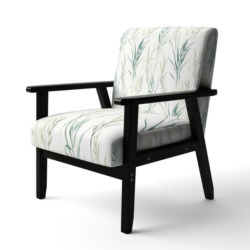 Chaise rembourrée Coastal - Fauteuil vert Beach Grass, Accoudoirs carrés noirs