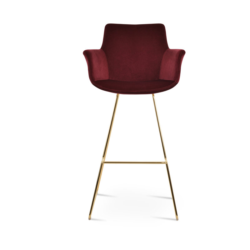 Bottega Cat Bar & Counter Stool, Silver Wool, Brass, Counter Stool (24" Seat Height)