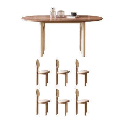 Cream style all solid wood oval dining table set