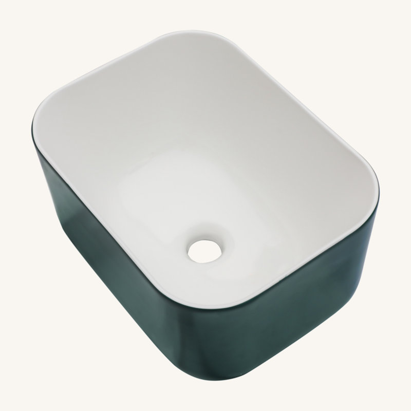 Lavabo de salle de bain vasque carré en céramique 16X12 pouces, Vert
