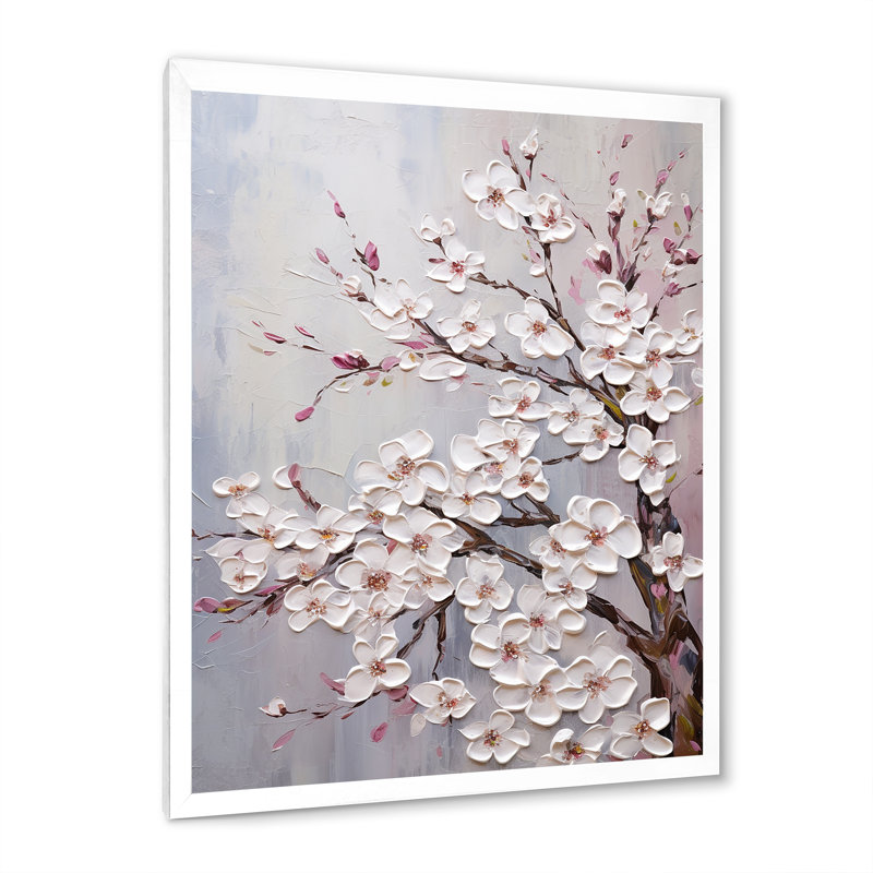 Arbre magique sur toile Dogwood Serenity, Cadre simple blanc, H 40 po x l 30 po x P 1,5 po