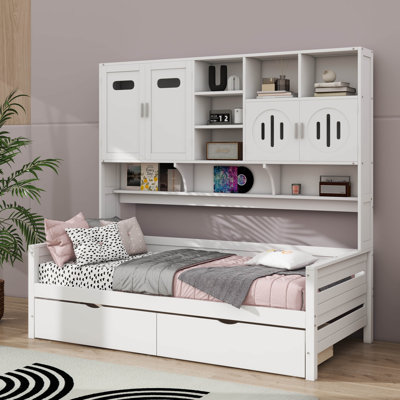 Lit de jour en bois avec tiroirs, armoire et tablette tout-en-un