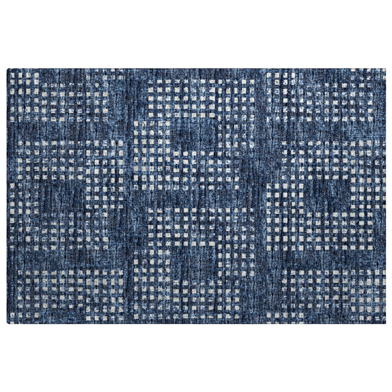 Premium Machine Washable Dream Shag  Squares Rug, 1'8" x 2'6", Blue