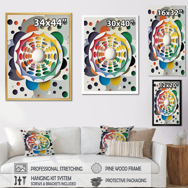 Métamorphose géométrique de l'éveil - Décoration murale géométrique moderne, H 32 po x l 24 po x P 1 po, Cadre flottant doré