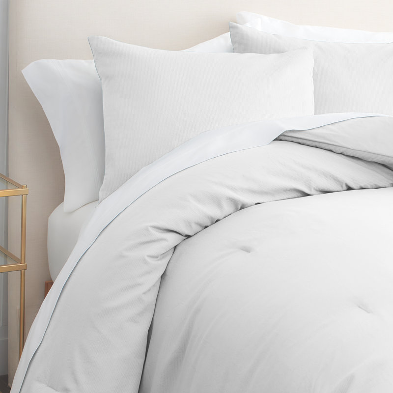 GAIAM Relax 100% Cotton Garment Washed Ribbed 3pc Comforter Set, White, Queen Comforter + 2 Standard Shams