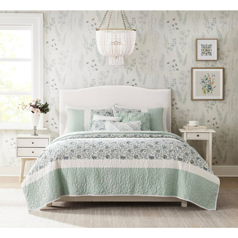 Courtepointe réversible en coton 6 pièces avec 3 coussins décoratifs Dawn, Double / grand + 5 pièces supplémentaires