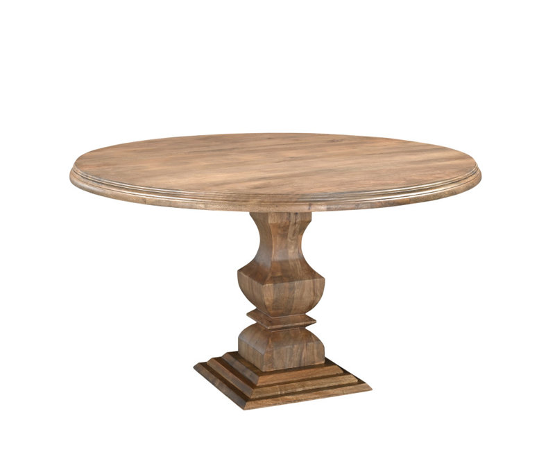 54" Brown Solid Wood Pedestal Base Round Top Dining Table
