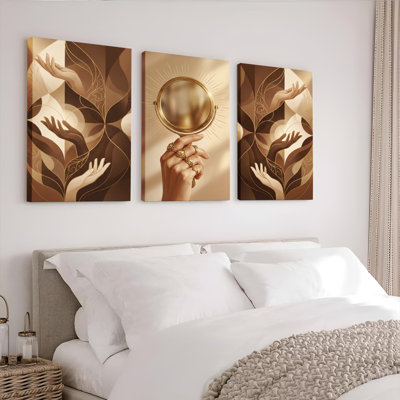 «Abstract Hands and Mirror Art», reproduction d'art sur toile tendue sur toile, ensemble de 3