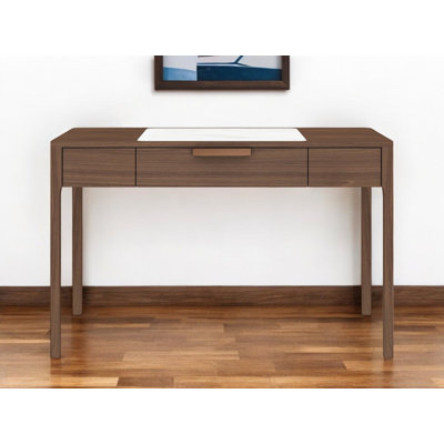 Bureau d'ordinateur en marbre et bois blanc et brun Waconia
